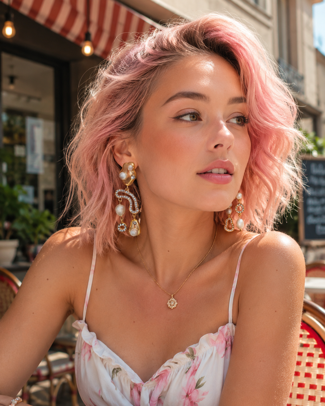 Artistic Mismatched Statement Drop Earrings – Avant-Garde Gold-Tone Jewelry with Baroque Pearls and Sparkling Crystals