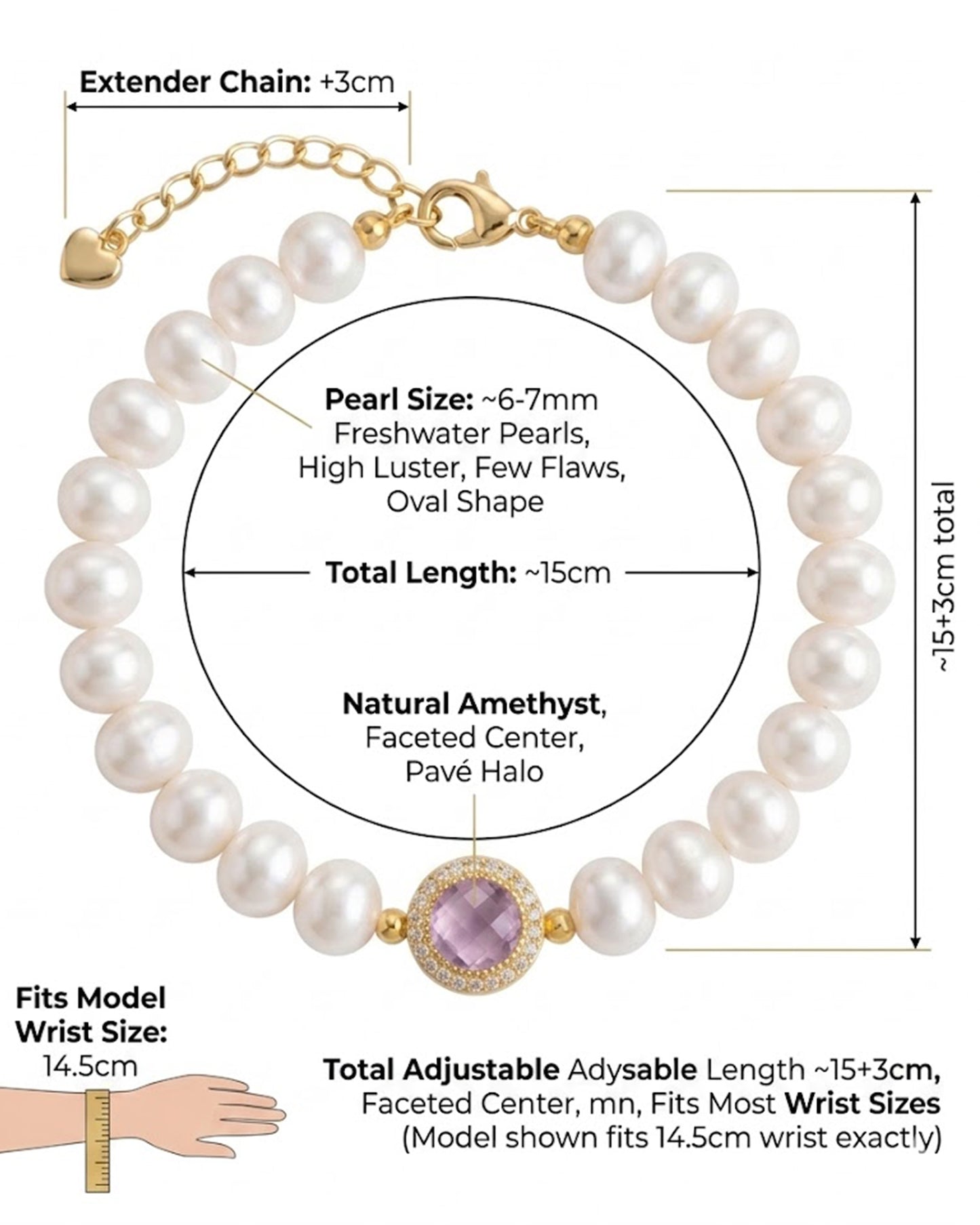 Eternal Love Rose Quartz & Pearl Bracelet with Sparkling Crystal Halo