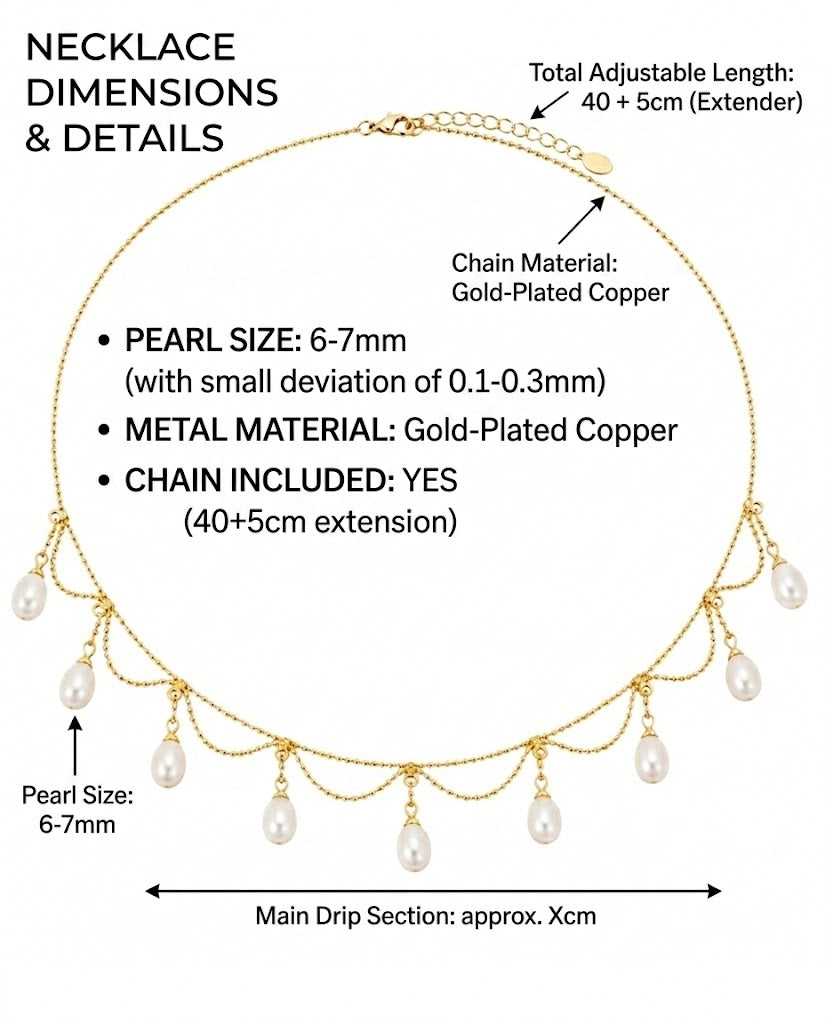 Elegant Draped Gold Chain & Teardrop Pearl Choker – Minimalist Victorian-Inspired Statement Necklace