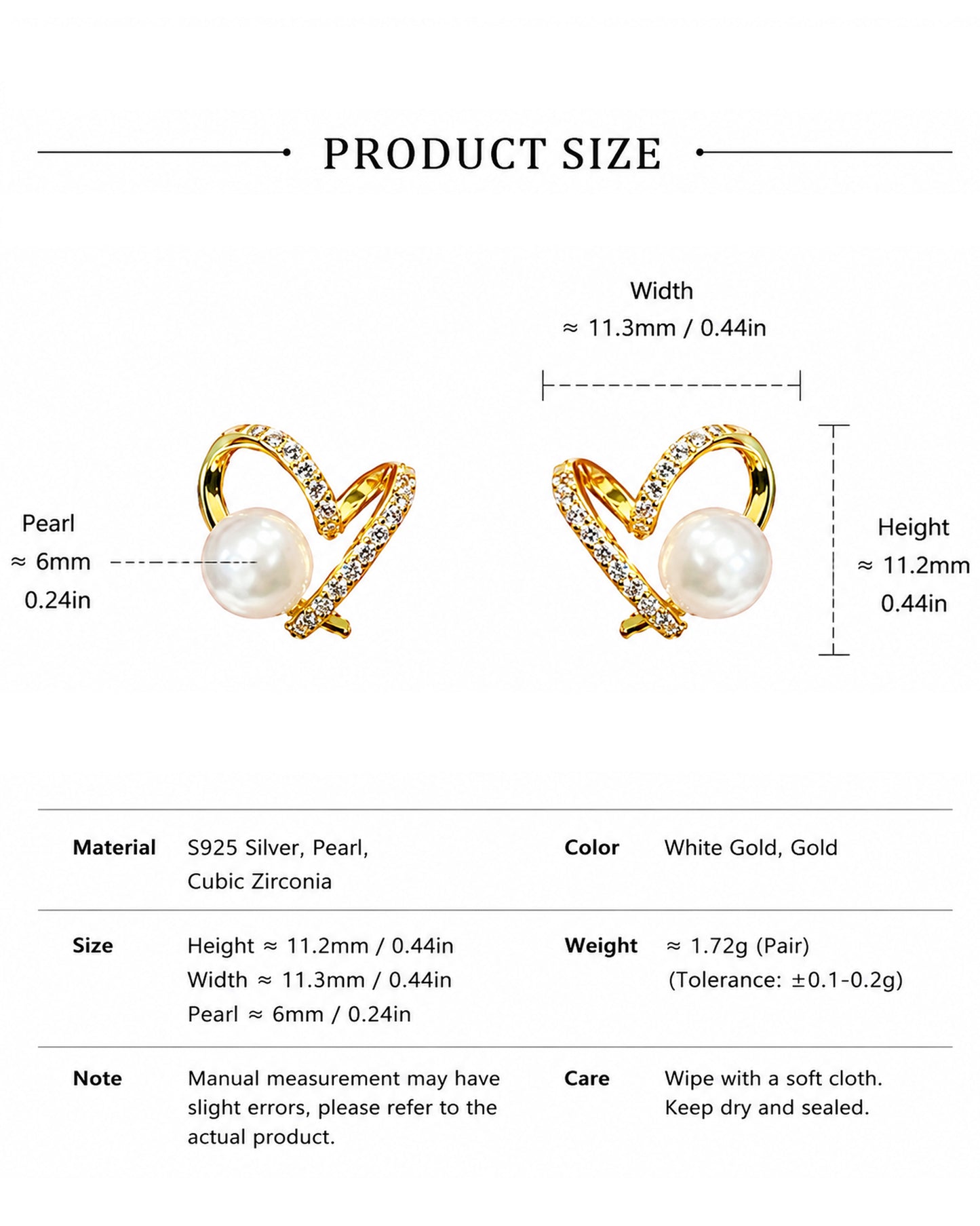 Elegant Heart-Shaped Pearl Stud Earrings – Romantic Crystal-Accented Gold-Tone Jewelry for Everyday Sophistication