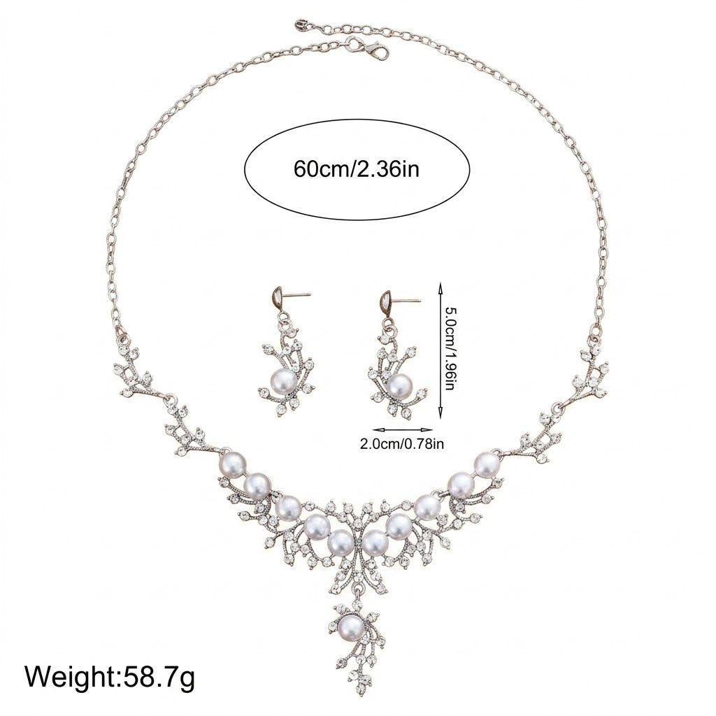Luxury Pearl Vine Bridal Jewelry Set – Crystal Wedding Necklace & Earrings