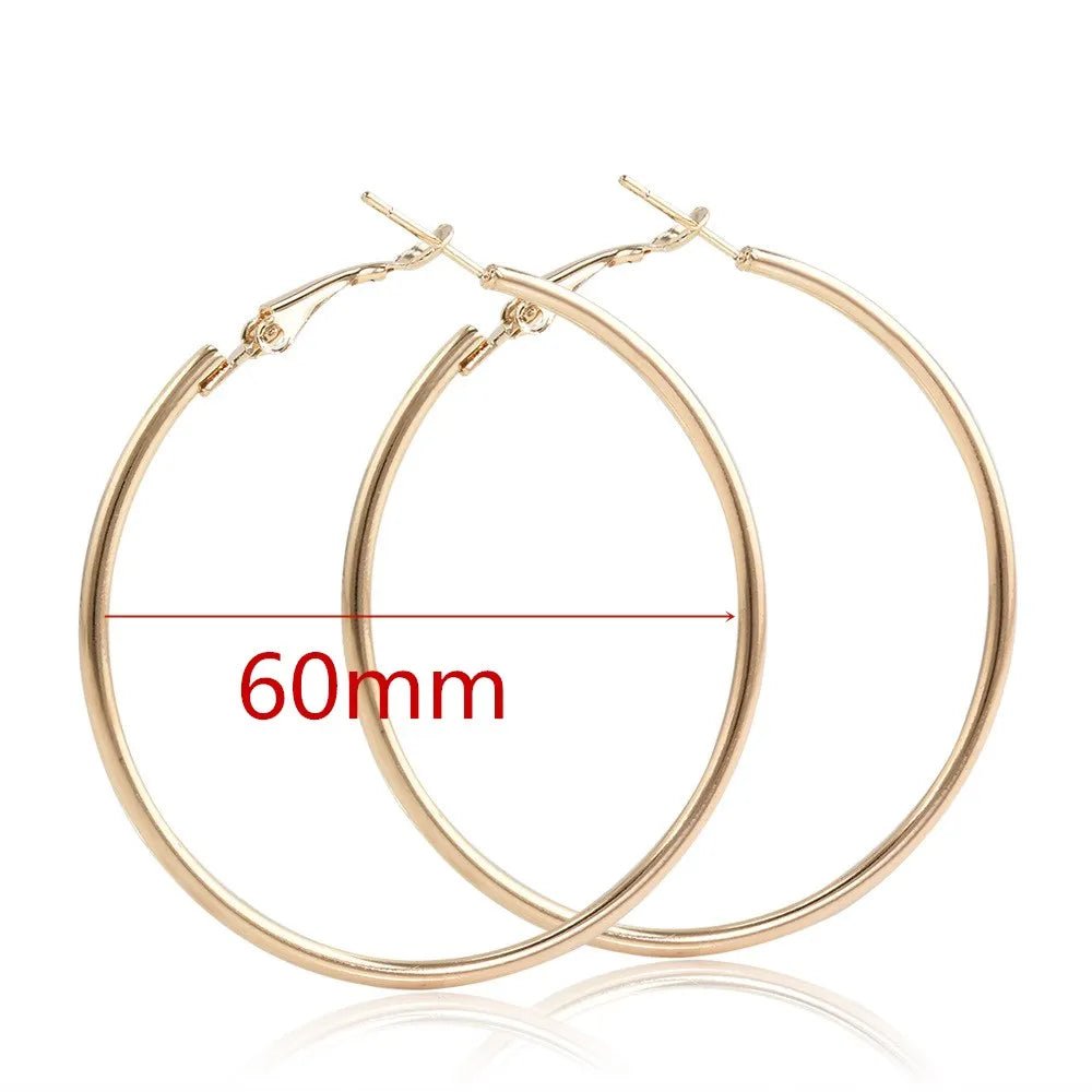 40 - 80mm Exaggerated Big Smooth Circle Hoop Earrings for Women Aros Simple Round Loop Ear Wedding Jewelry Brincos Cool Gift - LEIDAI