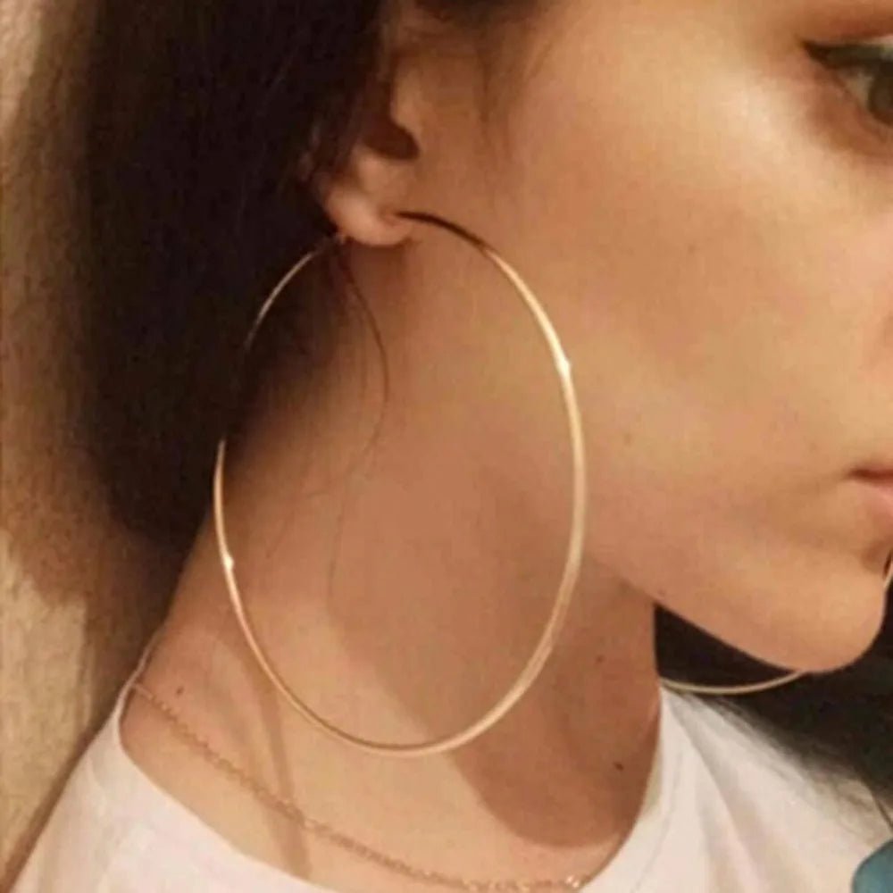 40 - 80mm Exaggerated Big Smooth Circle Hoop Earrings for Women Aros Simple Round Loop Ear Wedding Jewelry Brincos Cool Gift - LEIDAI