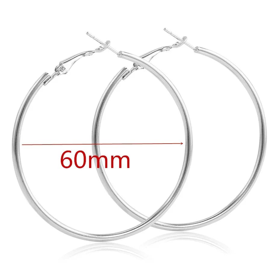 40 - 80mm Exaggerated Big Smooth Circle Hoop Earrings for Women Aros Simple Round Loop Ear Wedding Jewelry Brincos Cool Gift - LEIDAI