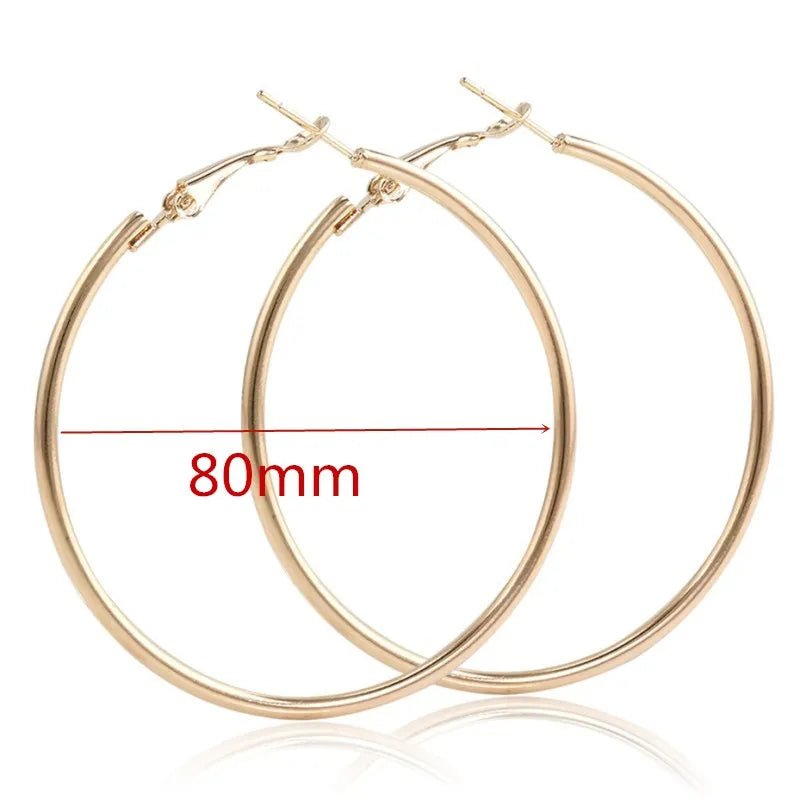 40 - 80mm Exaggerated Big Smooth Circle Hoop Earrings for Women Aros Simple Round Loop Ear Wedding Jewelry Brincos Cool Gift - LEIDAI