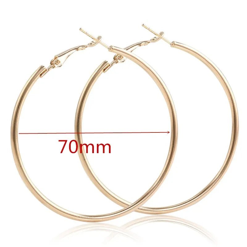 40 - 80mm Exaggerated Big Smooth Circle Hoop Earrings for Women Aros Simple Round Loop Ear Wedding Jewelry Brincos Cool Gift - LEIDAI
