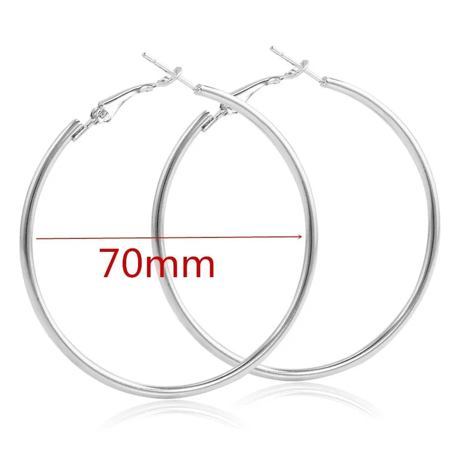 40 - 80mm Exaggerated Big Smooth Circle Hoop Earrings for Women Aros Simple Round Loop Ear Wedding Jewelry Brincos Cool Gift - LEIDAI