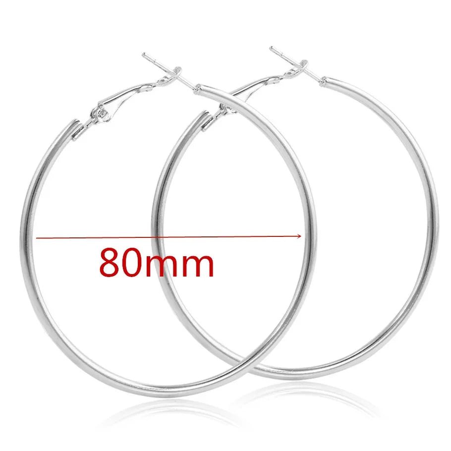 40 - 80mm Exaggerated Big Smooth Circle Hoop Earrings for Women Aros Simple Round Loop Ear Wedding Jewelry Brincos Cool Gift - LEIDAI