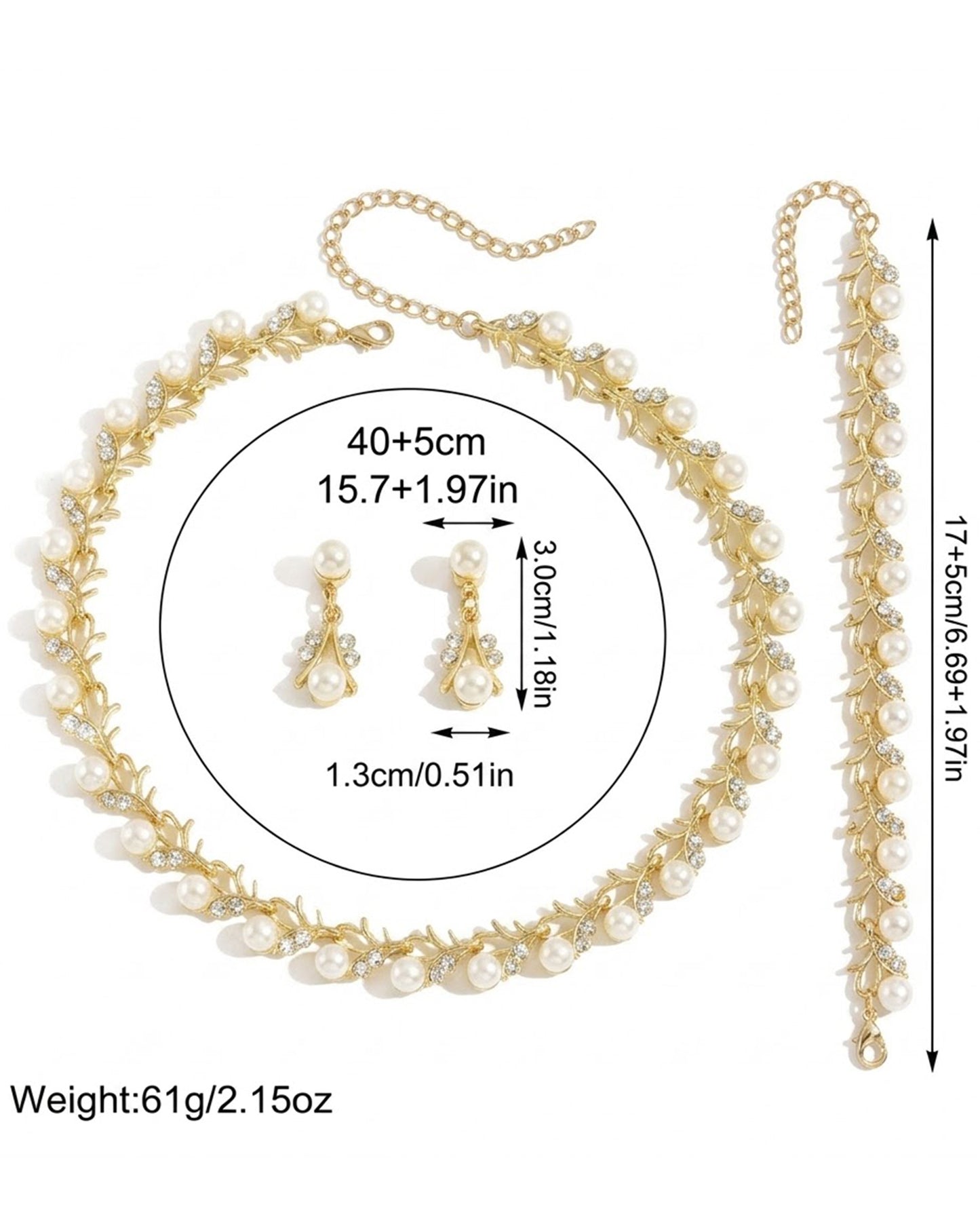 Elegant Pearl Vine Jewelry Set – Necklace, Bracelet & Earrings