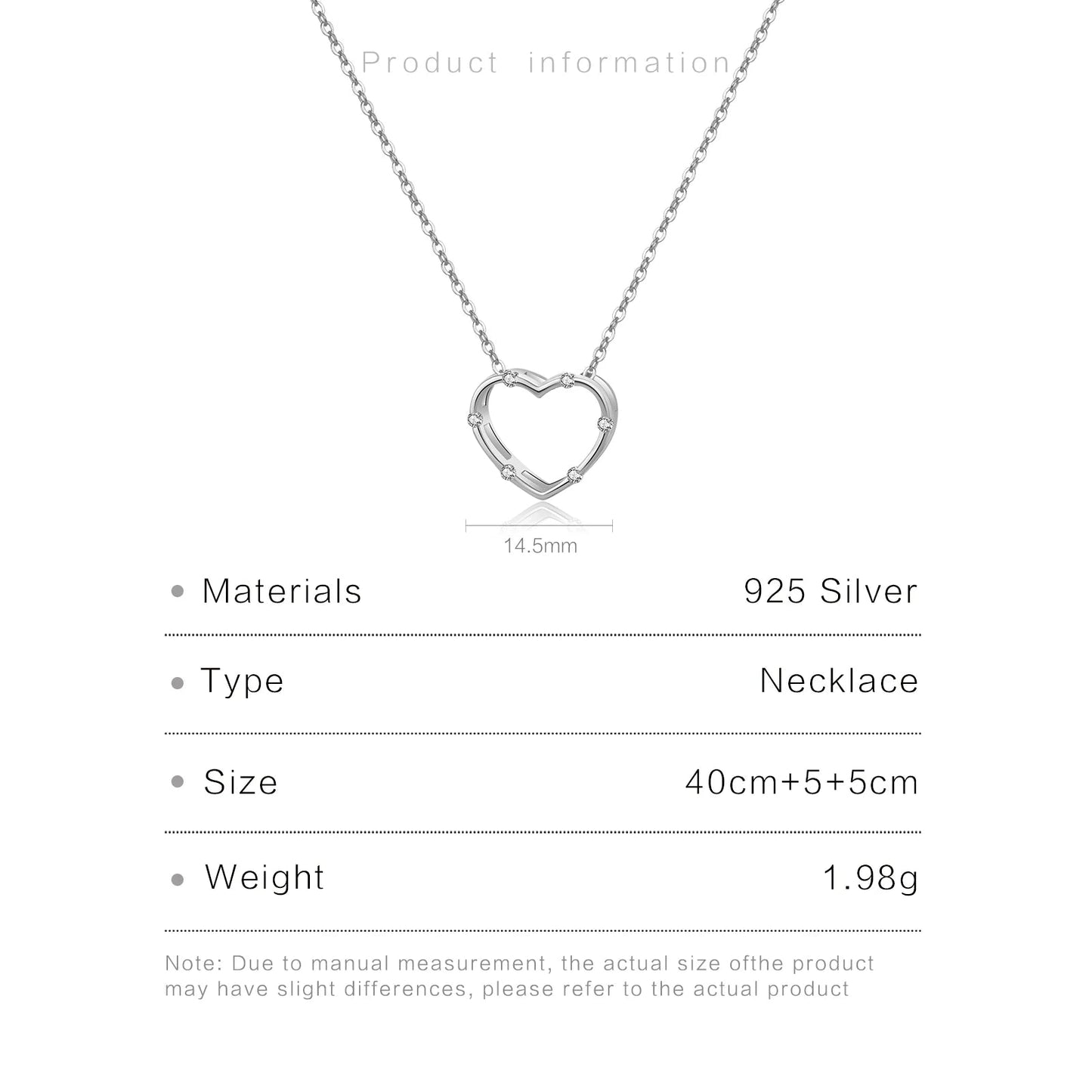 925 Sterling Silver Gold Clear Love Heart Pendant Necklace Long Chain Luxury Fine Jewelry Women Wedding Gift - LEIDAI