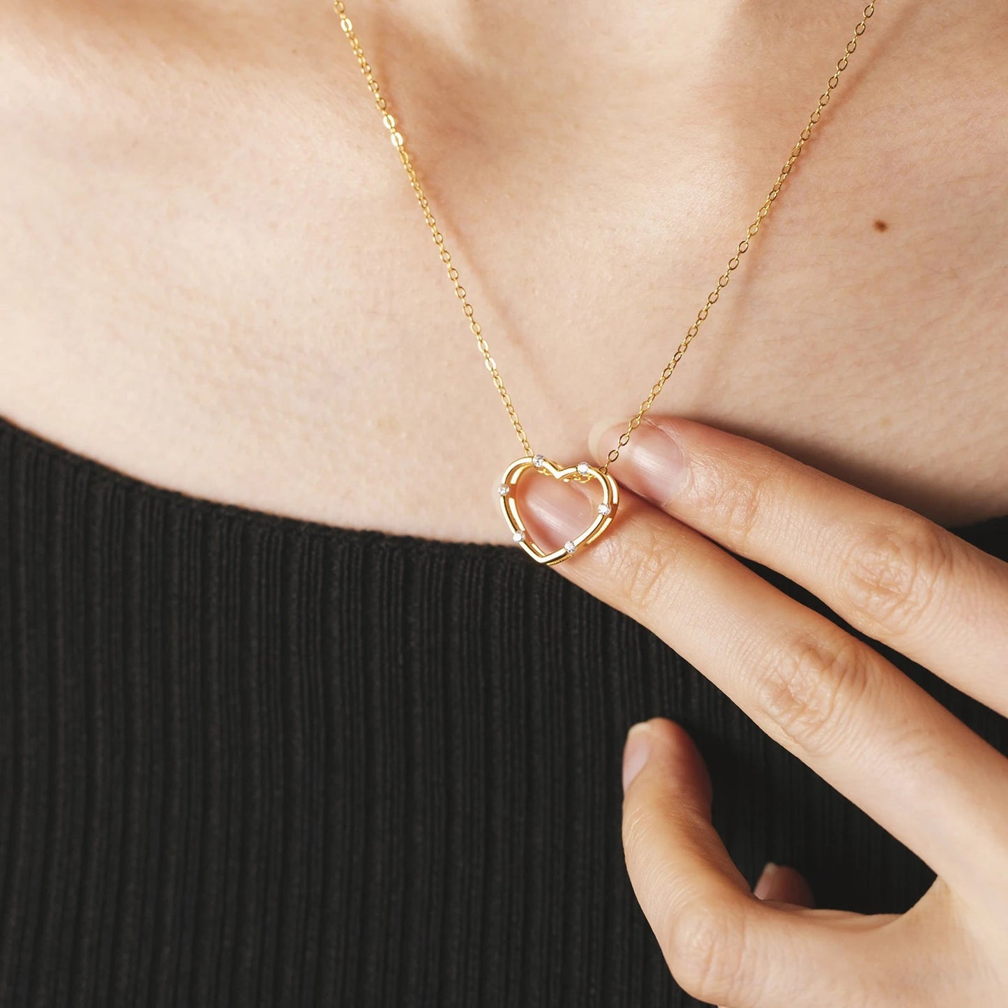 925 Sterling Silver Gold Clear Love Heart Pendant Necklace Long Chain Luxury Fine Jewelry Women Wedding Gift - LEIDAI