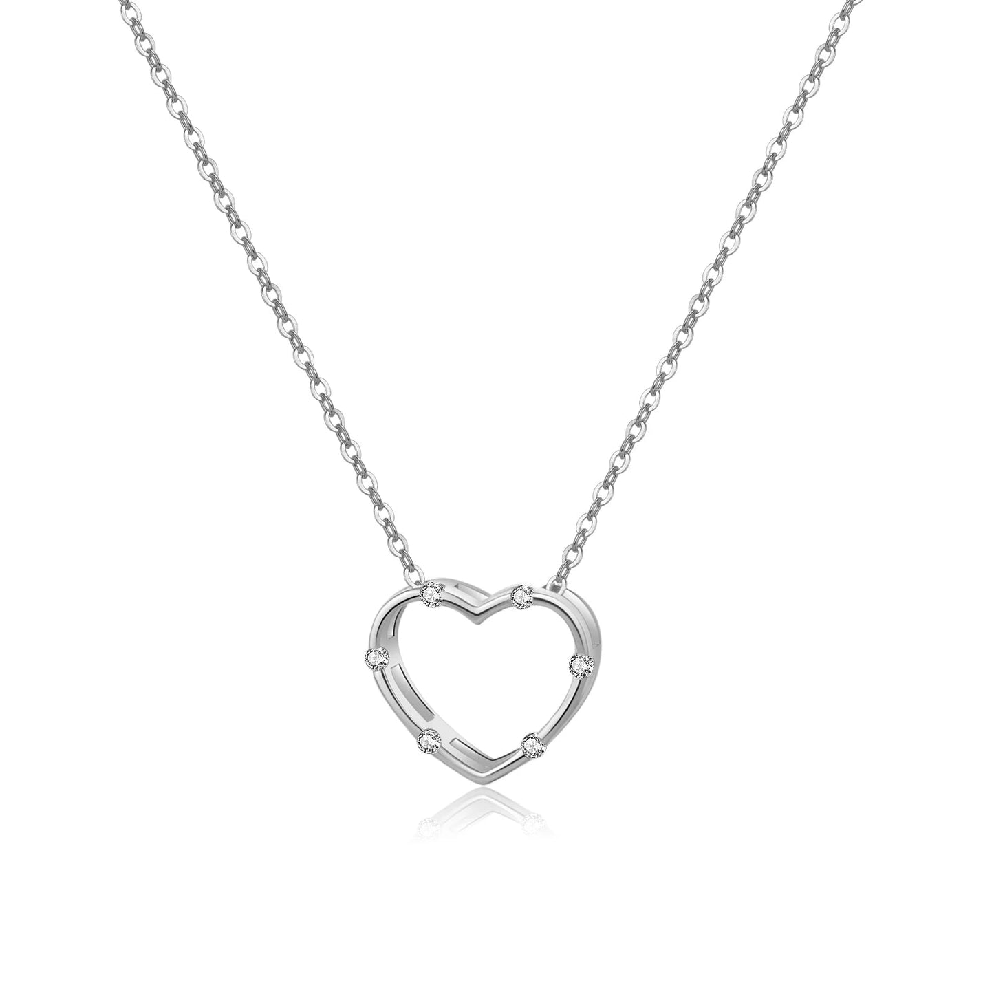 925 Sterling Silver Gold Clear Love Heart Pendant Necklace Long Chain Luxury Fine Jewelry Women Wedding Gift - LEIDAI