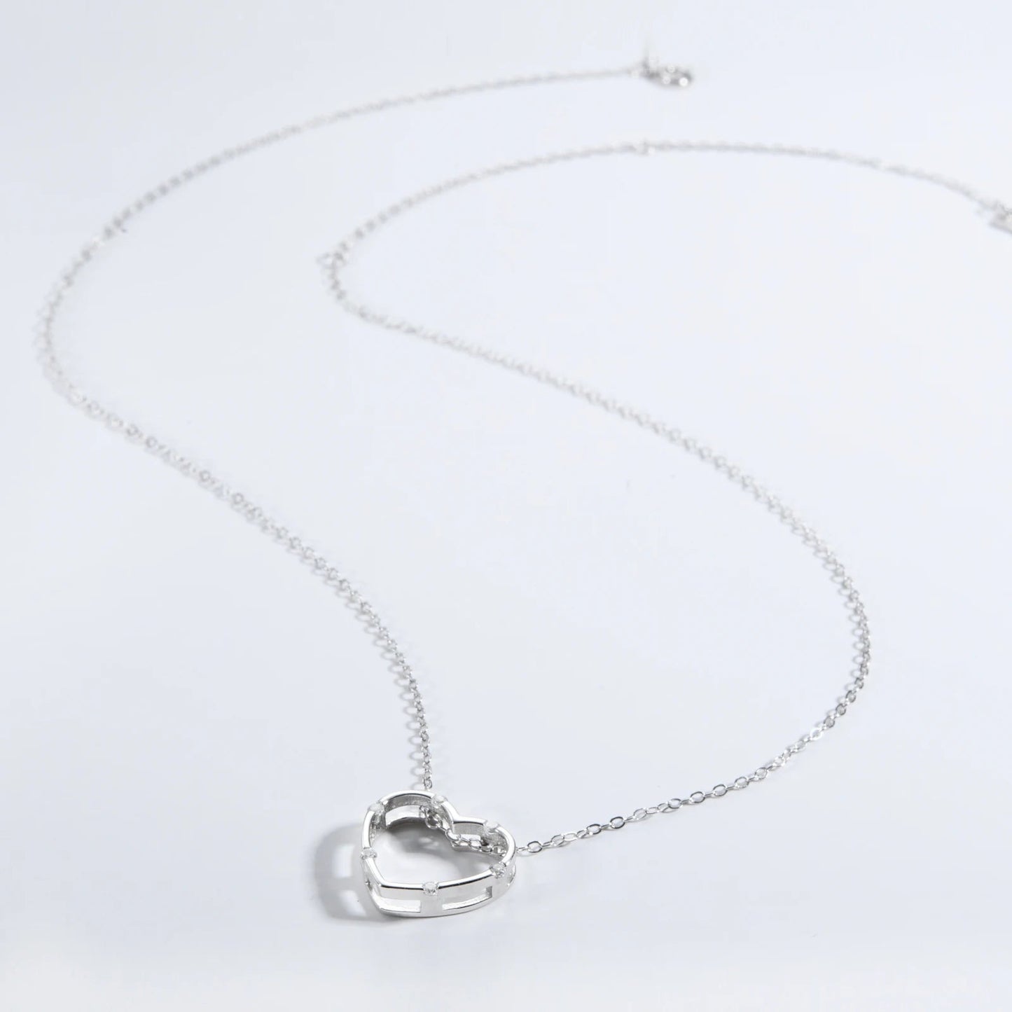 925 Sterling Silver Gold Clear Love Heart Pendant Necklace Long Chain Luxury Fine Jewelry Women Wedding Gift - LEIDAI