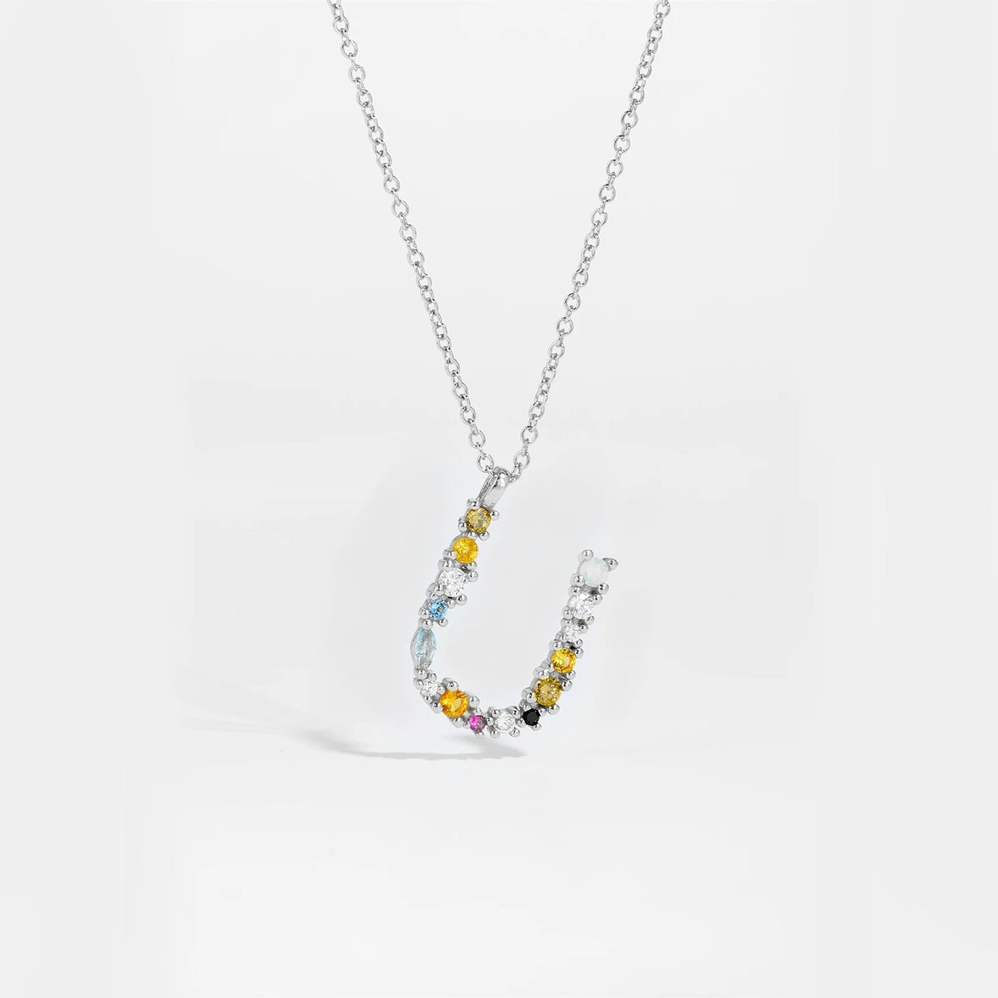 925 Sterling Silver Gold Letter M Pendant Initial F Alphabet Necklace Monogram Opals 2020 Women Accessories Jewelry - LEIDAI
