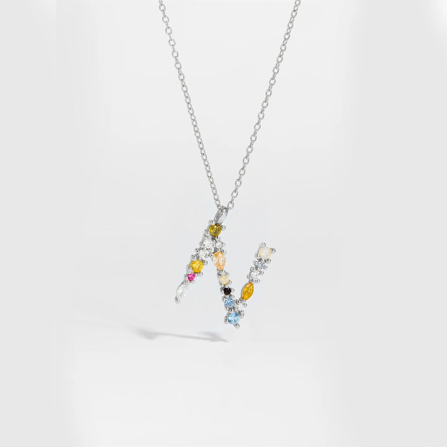 925 Sterling Silver Gold Letter M Pendant Initial F Alphabet Necklace Monogram Opals 2020 Women Accessories Jewelry - LEIDAI