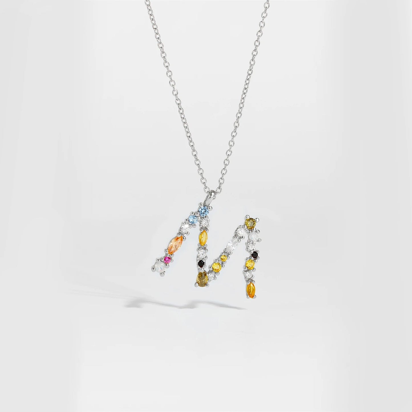 925 Sterling Silver Gold Letter M Pendant Initial F Alphabet Necklace Monogram Opals 2020 Women Accessories Jewelry - LEIDAI