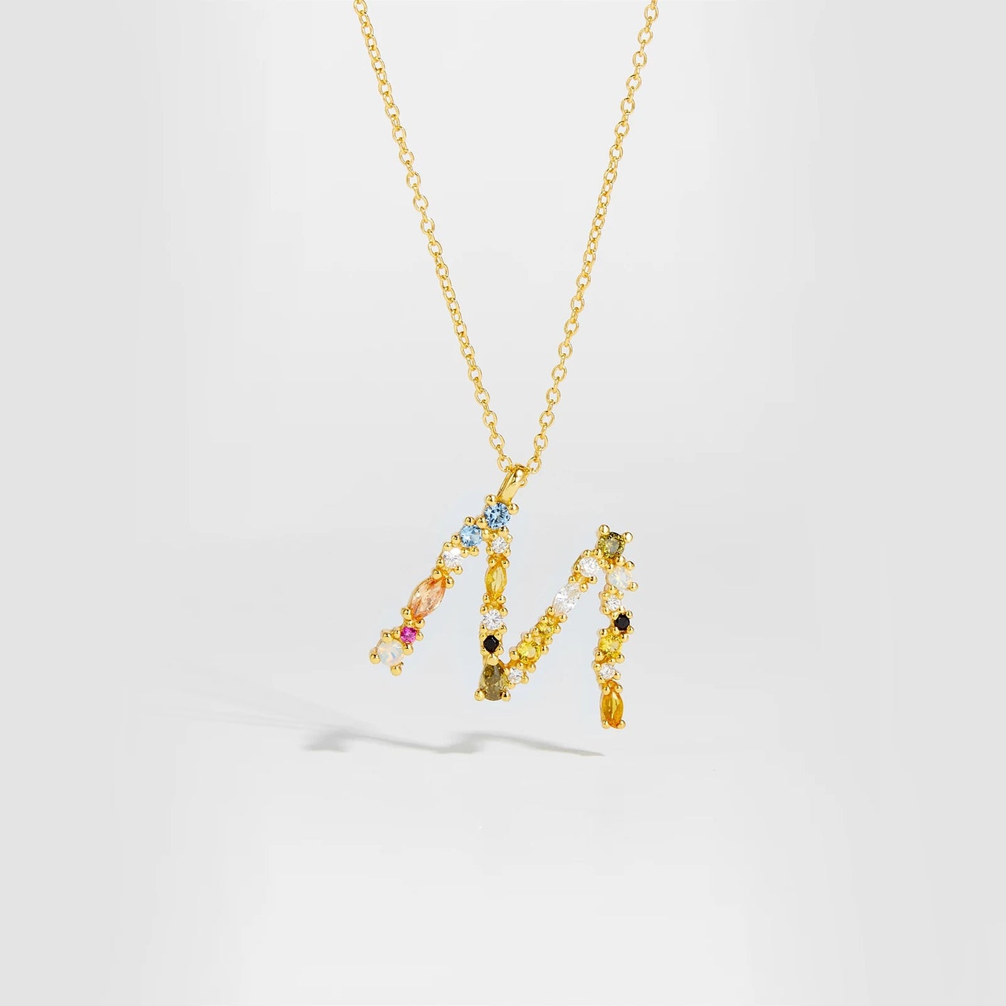 925 Sterling Silver Gold Letter M Pendant Initial F Alphabet Necklace Monogram Opals 2020 Women Accessories Jewelry - LEIDAI