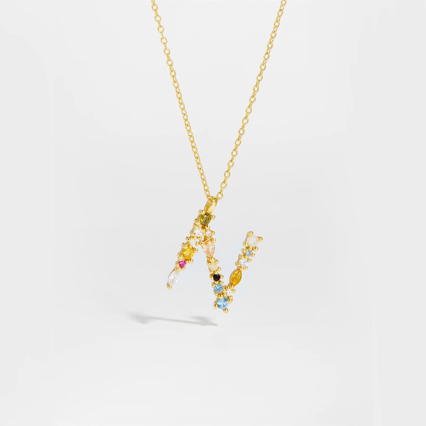 925 Sterling Silver Gold Letter M Pendant Initial F Alphabet Necklace Monogram Opals 2020 Women Accessories Jewelry - LEIDAI
