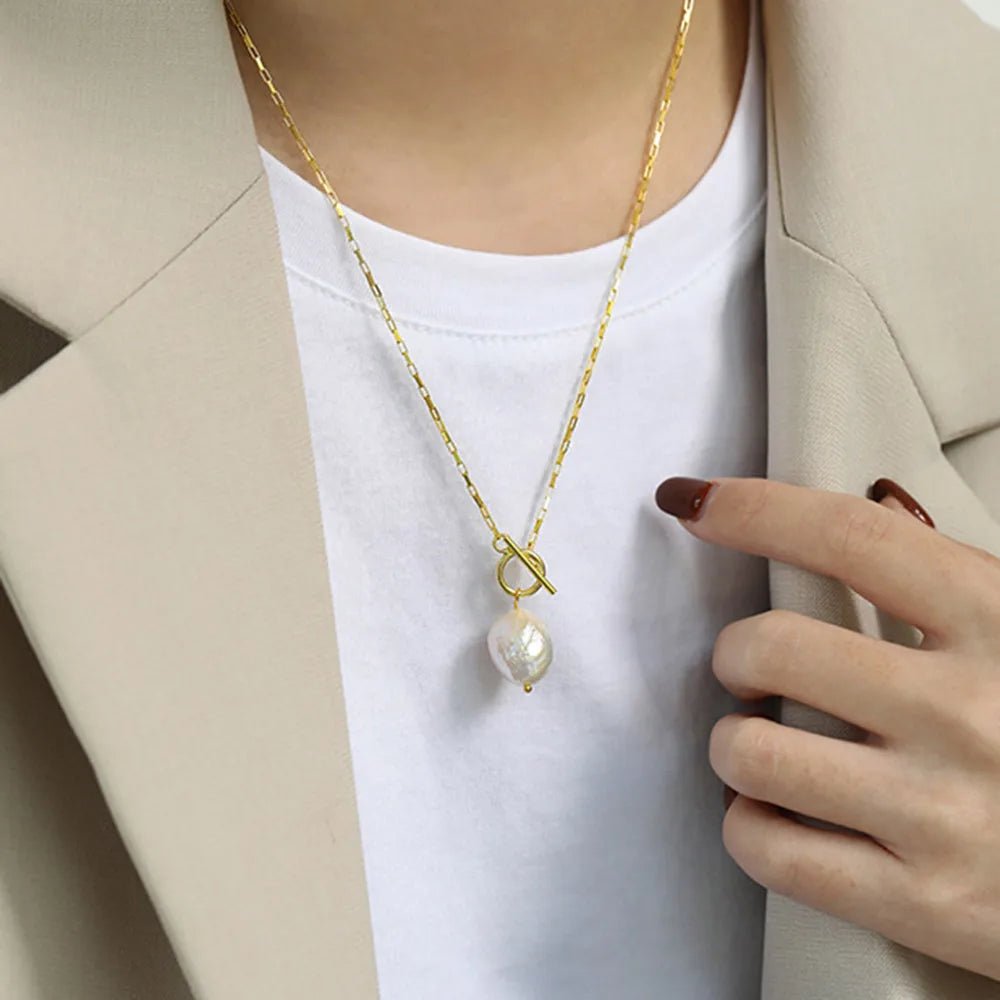 925 Sterling Silver Gold Long Chain Pearl Pendant Necklace Horoscope Jewelry 2020 Fashion Rock Punk Jewelry For Women - LEIDAI