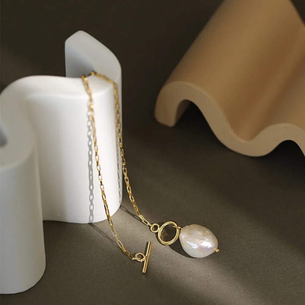925 Sterling Silver Gold Long Chain Pearl Pendant Necklace Horoscope Jewelry 2020 Fashion Rock Punk Jewelry For Women - LEIDAI