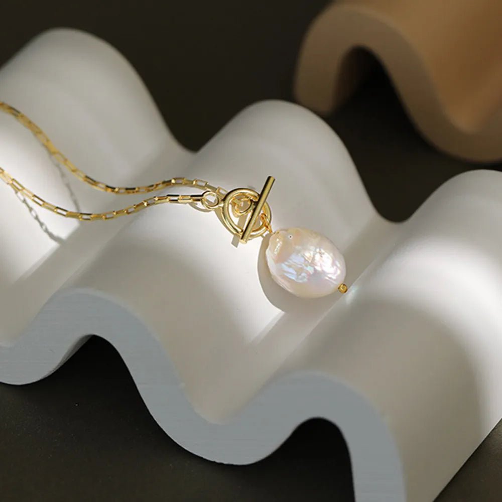 925 Sterling Silver Gold Long Chain Pearl Pendant Necklace Horoscope Jewelry 2020 Fashion Rock Punk Jewelry For Women - LEIDAI