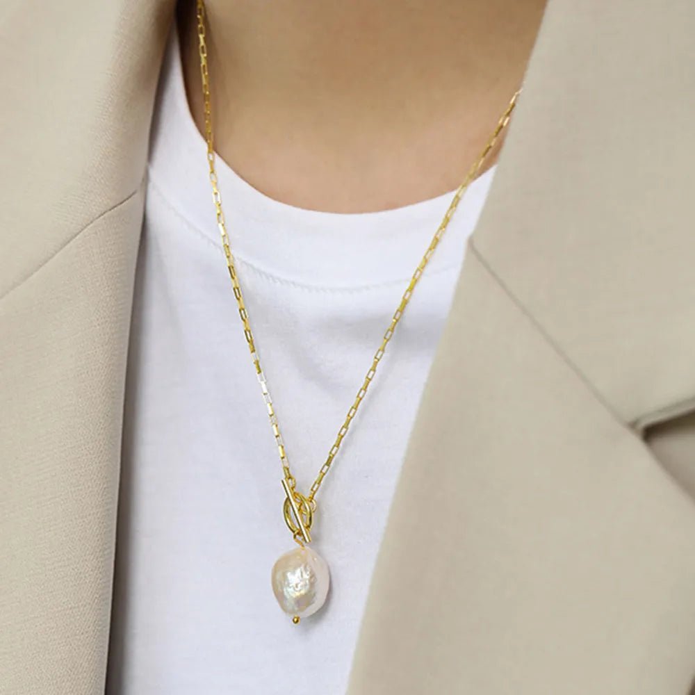 925 Sterling Silver Gold Long Chain Pearl Pendant Necklace Horoscope Jewelry 2020 Fashion Rock Punk Jewelry For Women - LEIDAI