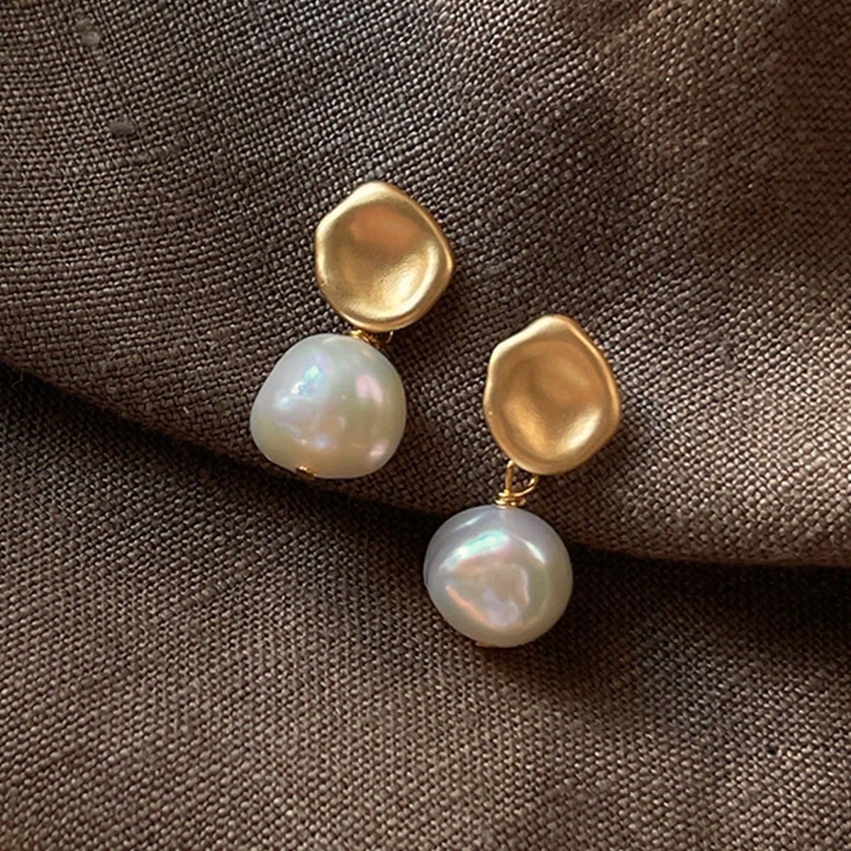 Baroque shaped freshwater pearl s925 silver needle handmade design matte earrings temperament earrings retro earrings for women - LEIDAI