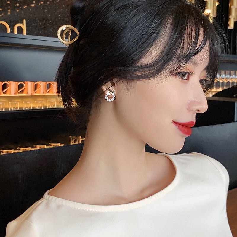Bow Pearl Earrings Women's Popular High - end Light Luxury Earrings 925 Sterling Silver Needle Ear Accessories - LEIDAI