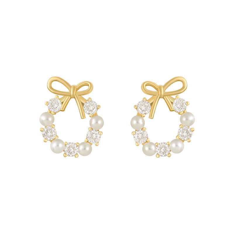 Bow Pearl Earrings Women's Popular High - end Light Luxury Earrings 925 Sterling Silver Needle Ear Accessories - LEIDAI