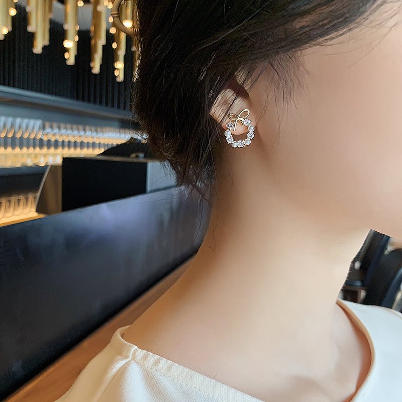 Bow Pearl Earrings Women's Popular High - end Light Luxury Earrings 925 Sterling Silver Needle Ear Accessories - LEIDAI