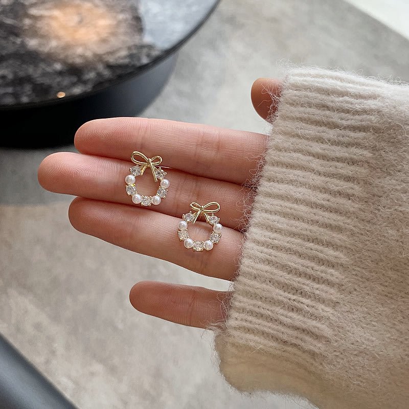Bow Pearl Earrings Women's Popular High - end Light Luxury Earrings 925 Sterling Silver Needle Ear Accessories - LEIDAI