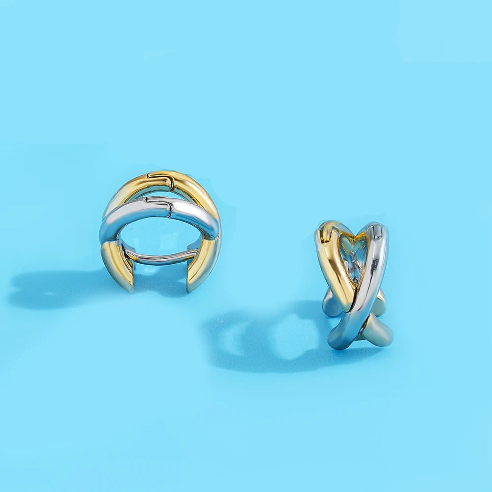 Creative Gold Color Metal Criss - cross Earrings for Women Fashion Geometric Small Earring Hoop Huggies Jewelry Gift - LEIDAI