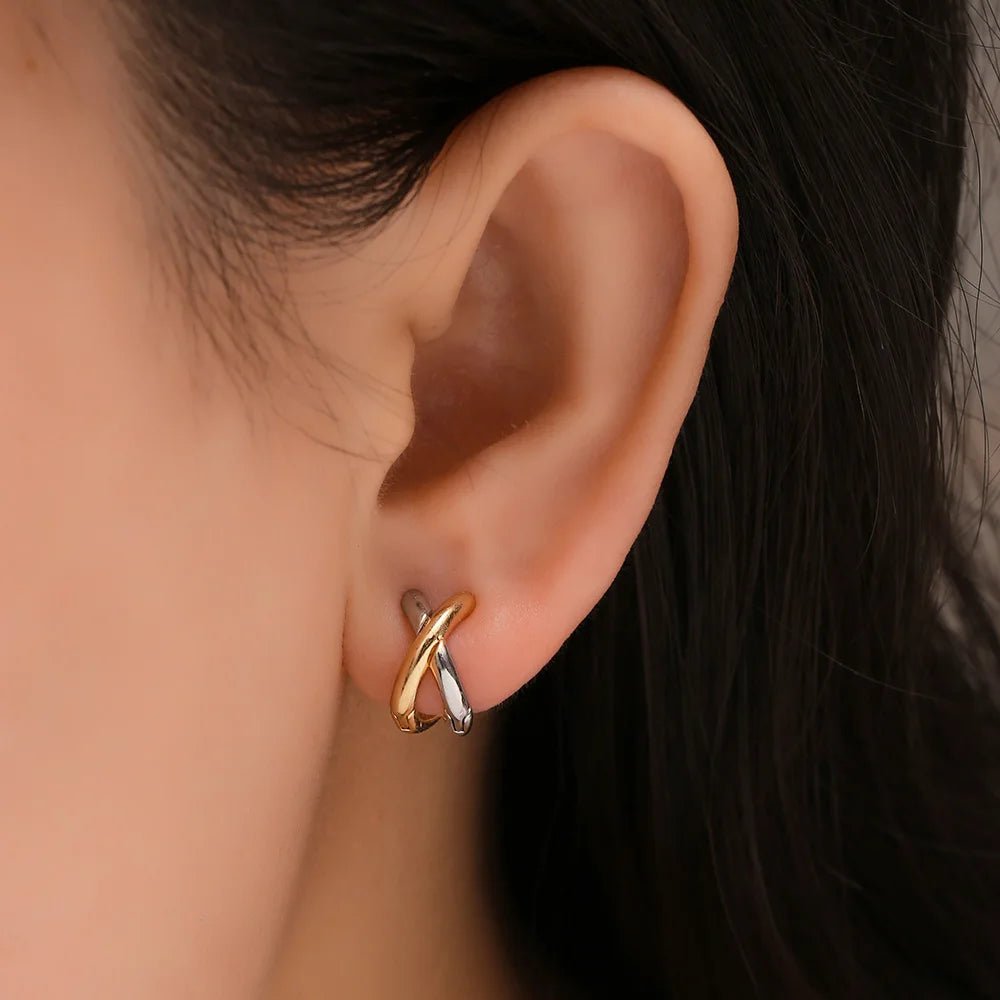 Creative Gold Color Metal Criss - cross Earrings for Women Fashion Geometric Small Earring Hoop Huggies Jewelry Gift - LEIDAI