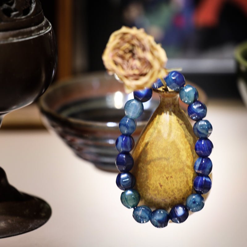 Emotionally stable natural blue agate bracelet| Bless Jade - LEIDAI