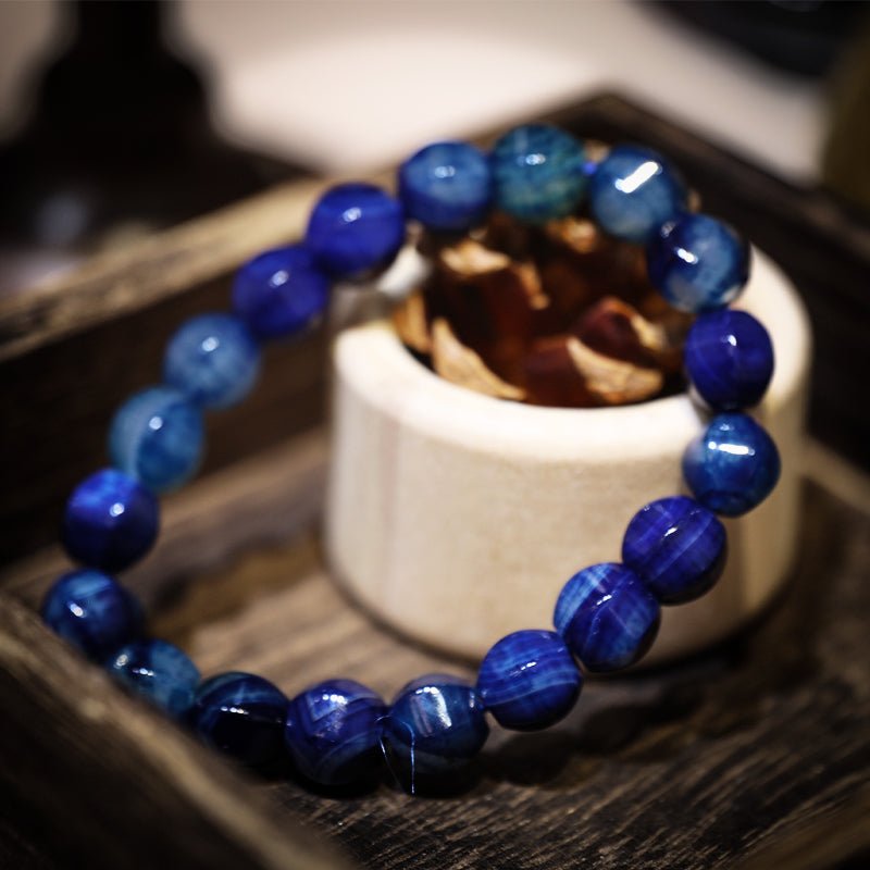 Emotionally stable natural blue agate bracelet| Bless Jade - LEIDAI