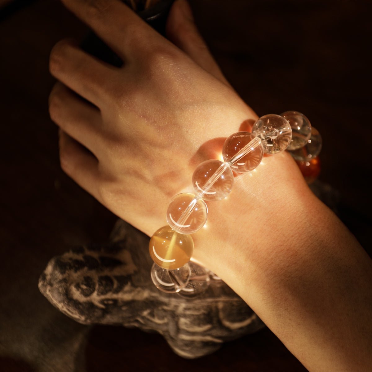 Energy yellow and white crystal glue flower bracelet| Bless Jade - LEIDAI