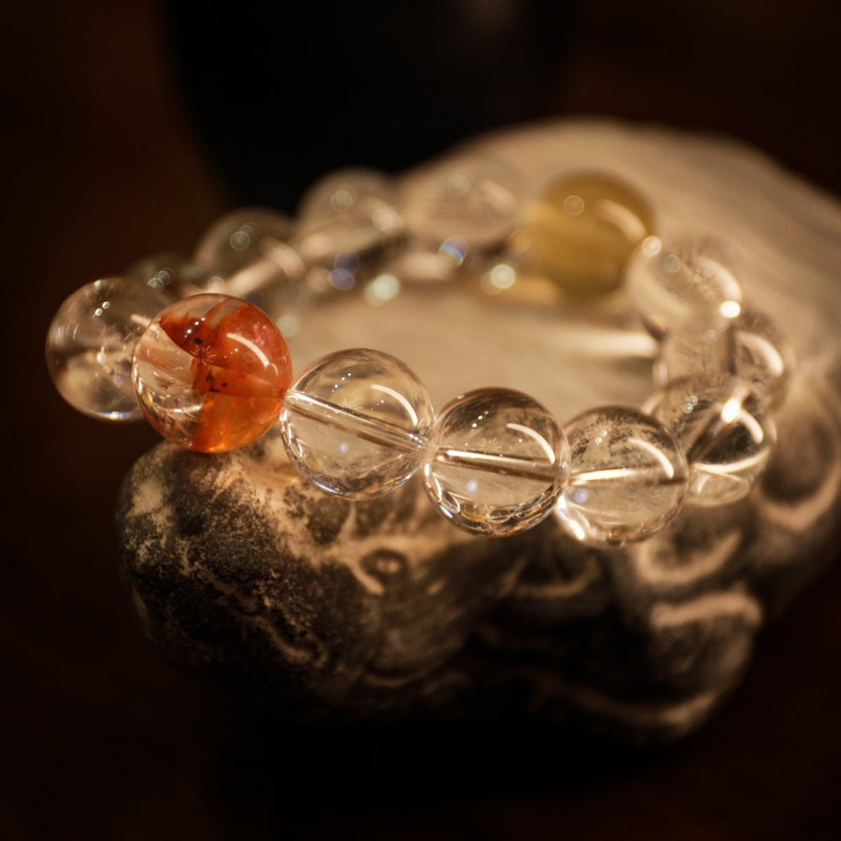 Energy yellow and white crystal glue flower bracelet| Bless Jade - LEIDAI