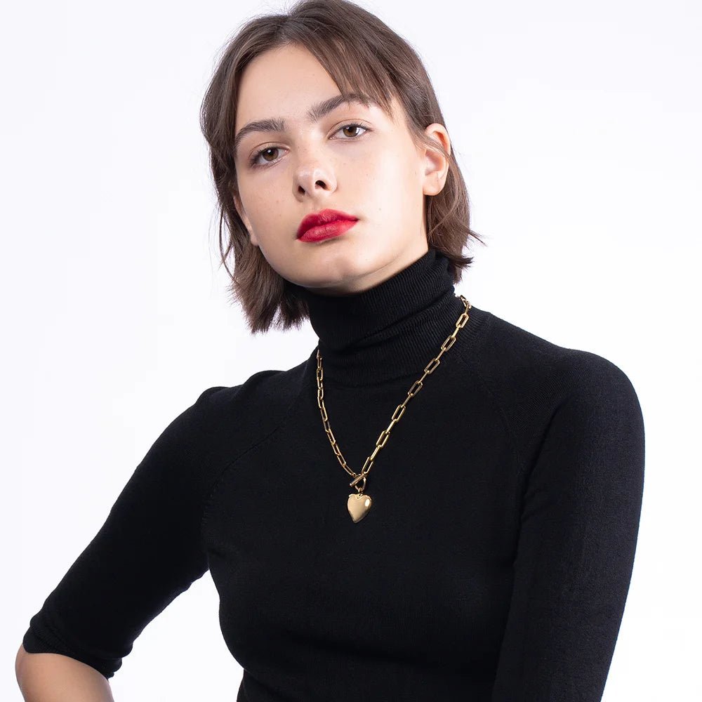 ENFASHION Heart Pendant Necklaces For Women Gold Color Stainless Steel Choker Necklace Fashion Jewelery Party Wholesale P203148 - LEIDAI