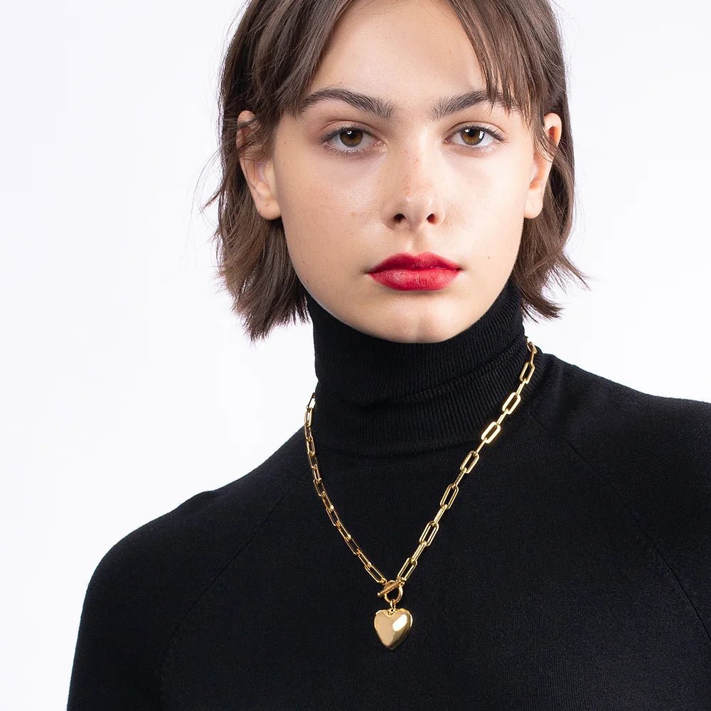 ENFASHION Heart Pendant Necklaces For Women Gold Color Stainless Steel Choker Necklace Fashion Jewelery Party Wholesale P203148 - LEIDAI