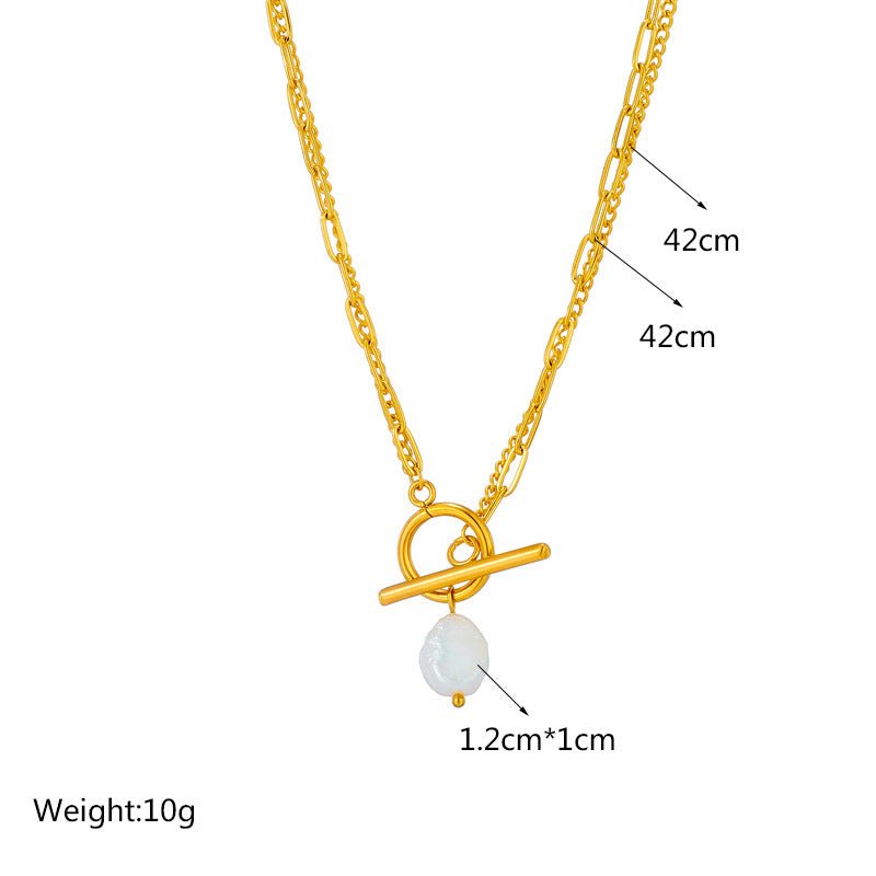 European and American new simple retro baroque pearl irregular OT double chain metal punk stainless steel necklace - LEIDAI