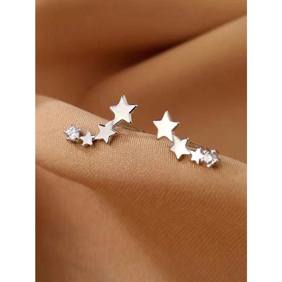 LEIDAI Cute Star Ear Cuff Wrap Earrings for Women Girls Silver CZ Ears Crawler Studs - LEIDAI