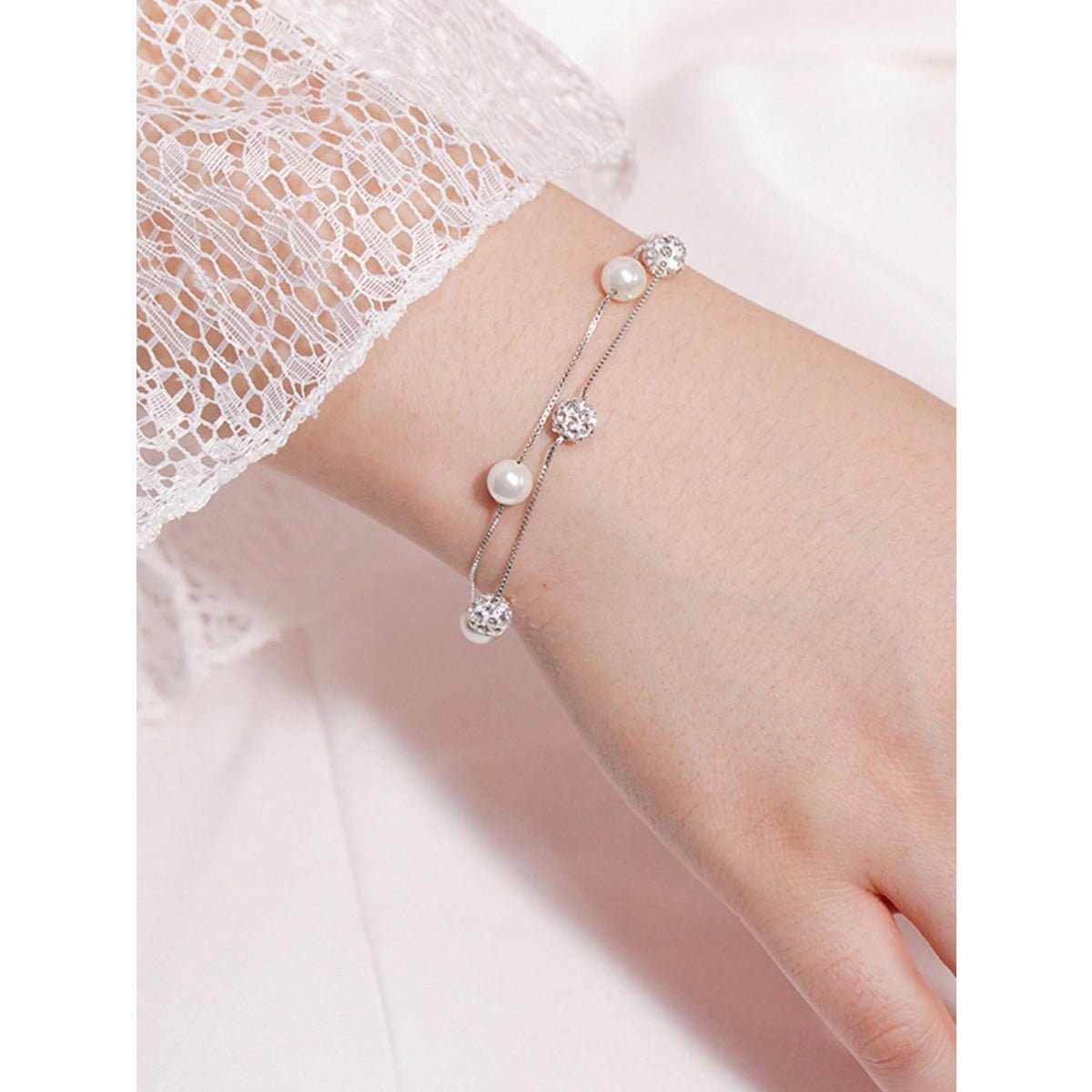 LEIDAI Double Layered 925 Sterling Silver Bracelet Geometric Sphere Gifts for Women - LEIDAI