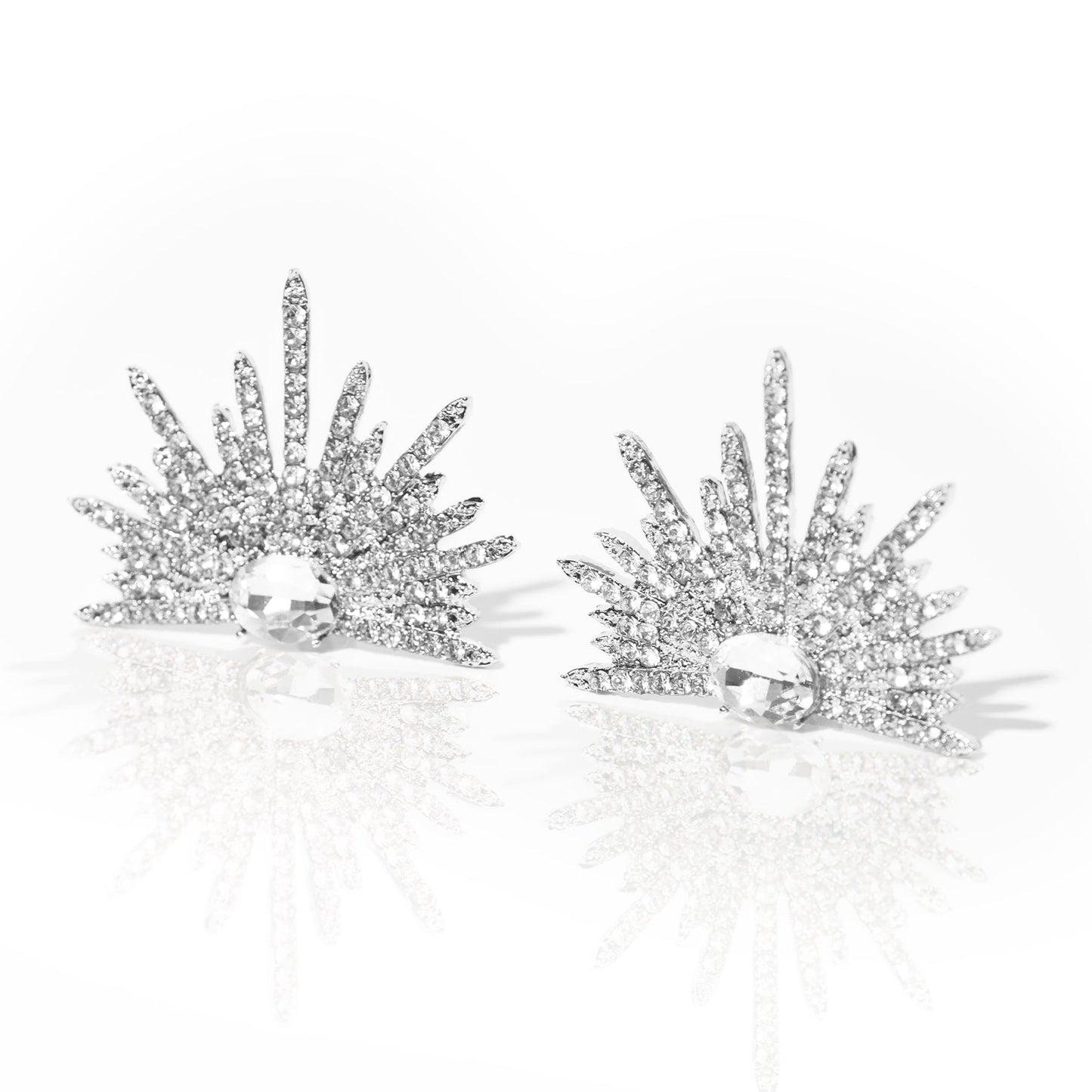 LEIDAI Silver Sparkling Earrings Rhinestone Earring Wings Studs Earrings Prom Party Wedding Jewelry Large Statement Earrings for Women - LEIDAI