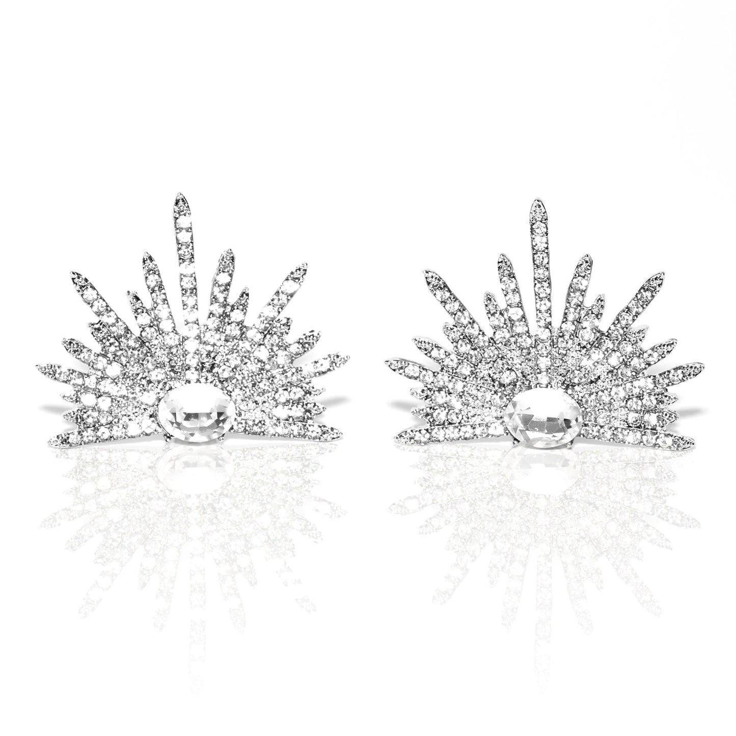 LEIDAI Silver Sparkling Earrings Rhinestone Earring Wings Studs Earrings Prom Party Wedding Jewelry Large Statement Earrings for Women - LEIDAI