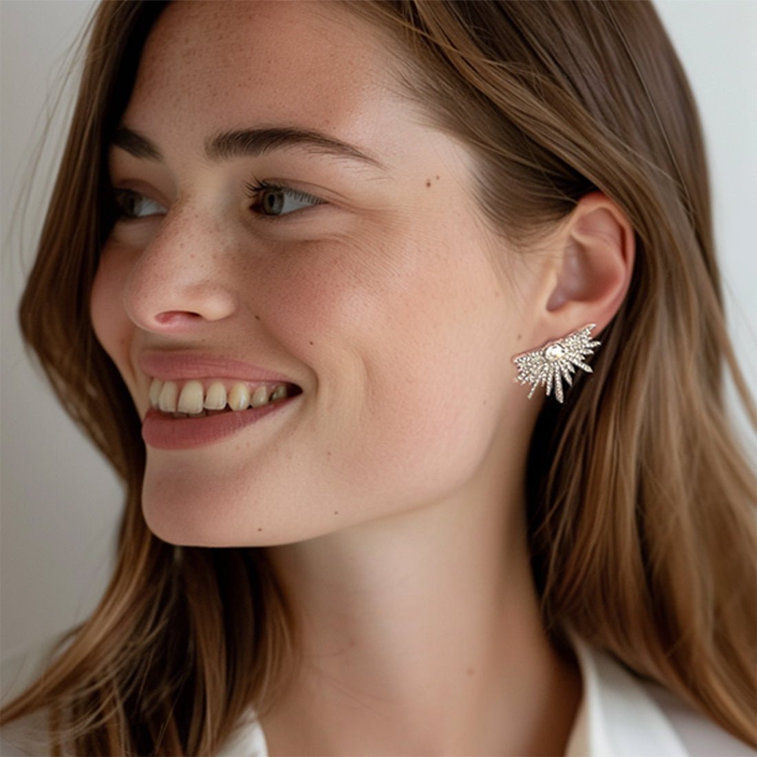 LEIDAI Silver Sparkling Earrings Rhinestone Earring Wings Studs Earrings Prom Party Wedding Jewelry Large Statement Earrings for Women - LEIDAI