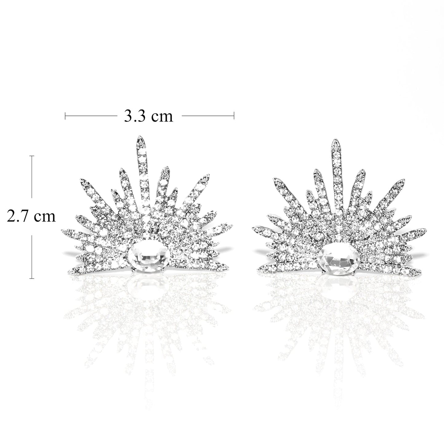 LEIDAI Silver Sparkling Earrings Rhinestone Earring Wings Studs Earrings Prom Party Wedding Jewelry Large Statement Earrings for Women - LEIDAI