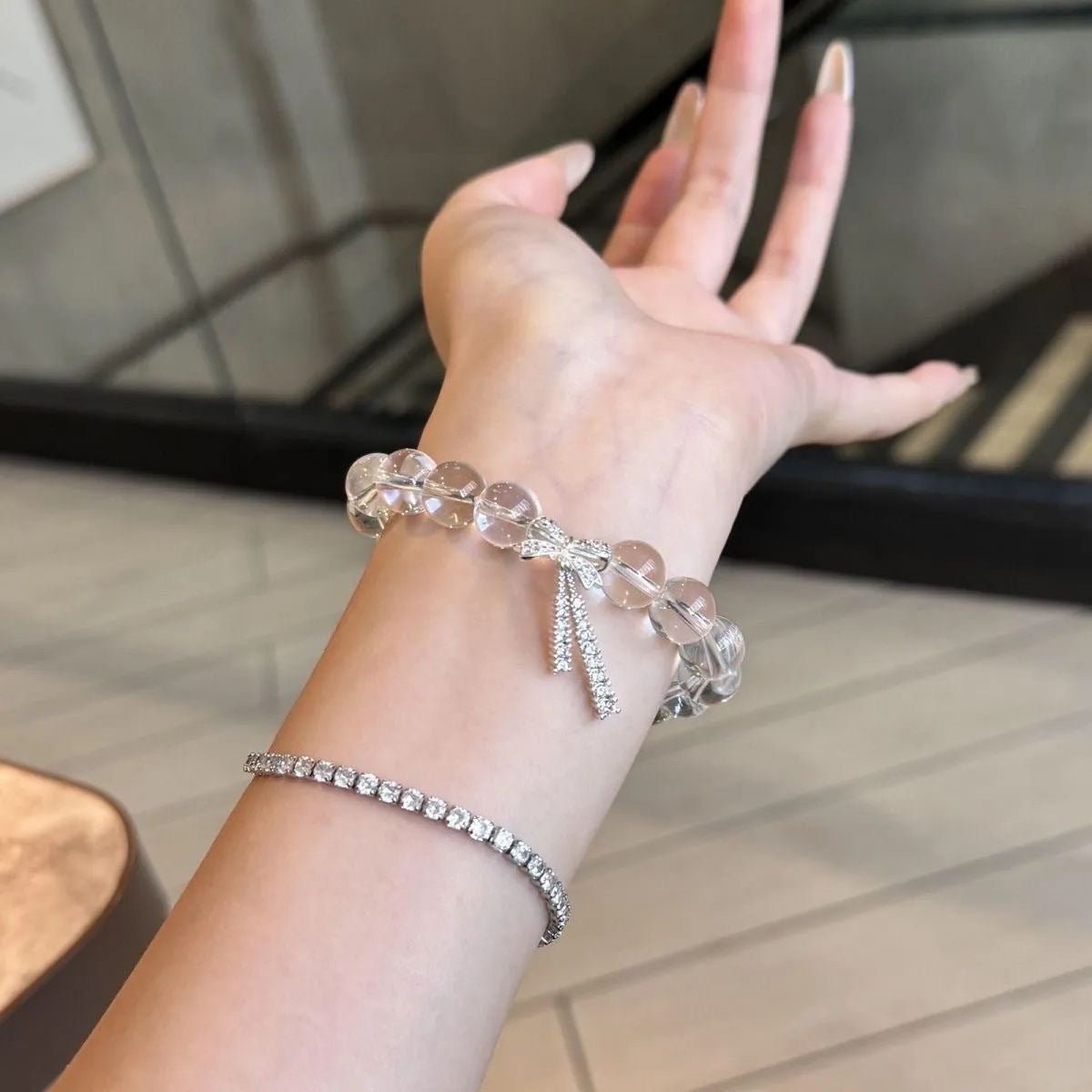 Luxury White Crystal Bow Bracelet| Bless Jade - LEIDAI