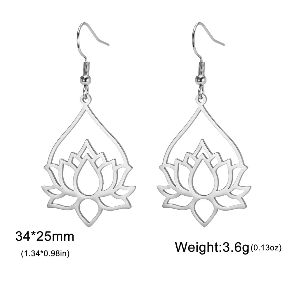 My Shape Hollow Lotus Drop Earrings for Women Stainless Steel Flower Dangle Earring Yoga Buddhism Jewelry Gifts Amulet - LEIDAI