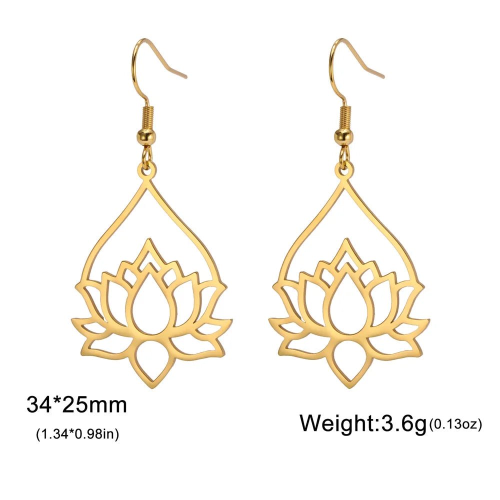 My Shape Hollow Lotus Drop Earrings for Women Stainless Steel Flower Dangle Earring Yoga Buddhism Jewelry Gifts Amulet - LEIDAI