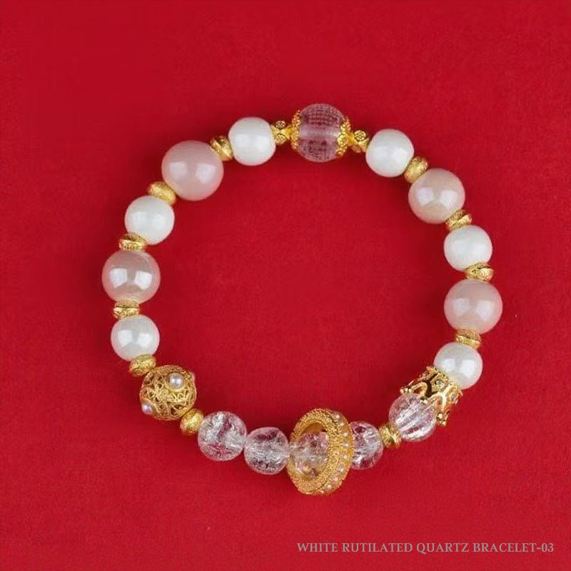 Natural White Hair Gold Lucky Crystal Bracelet| Bless Jade - LEIDAI